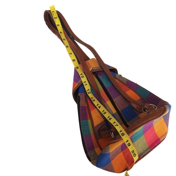 Cedano Leather Guatemala Loomed Backpack Shoulder Bag Check Plaid Boho - Picture 13 of 15
